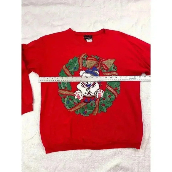 VTG Christmas Bear Retro Pullover Sweatshirt MEDIUM Women's Andover Long Sleeve - Picture 9 of 14